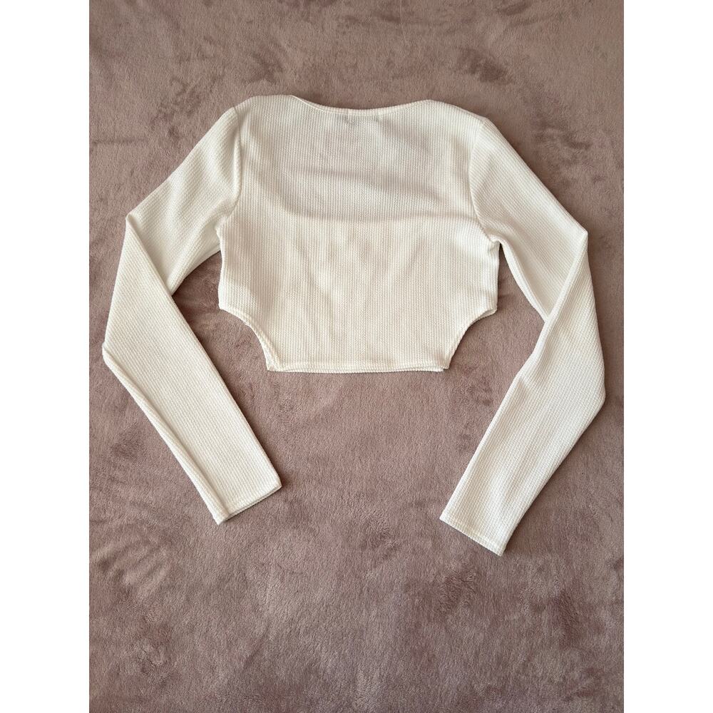 NWT PrettyLittleThing White Ribbed Long Sleeve Crop Top Size 6 - Picture 6 of 6